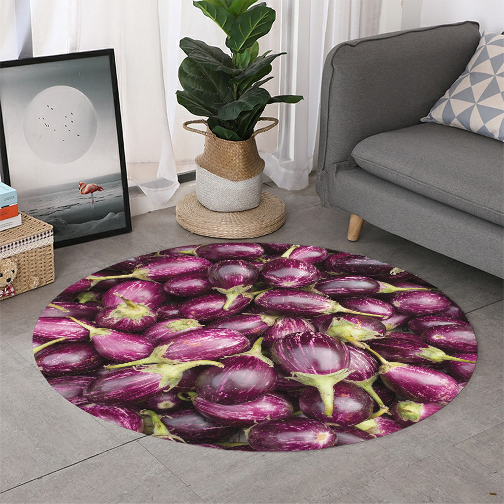 Eggplant Print Round Rug