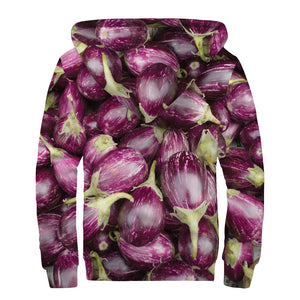 Eggplant Print Sherpa Lined Zip Up Hoodie