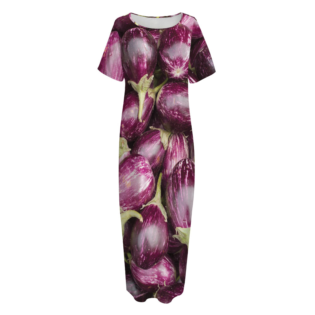 Eggplant Print Short Sleeve Long Nightdress