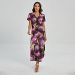 Eggplant Print Short Sleeve Maxi Dress