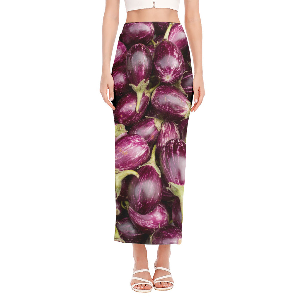 Eggplant Print Side Slit Maxi Skirt