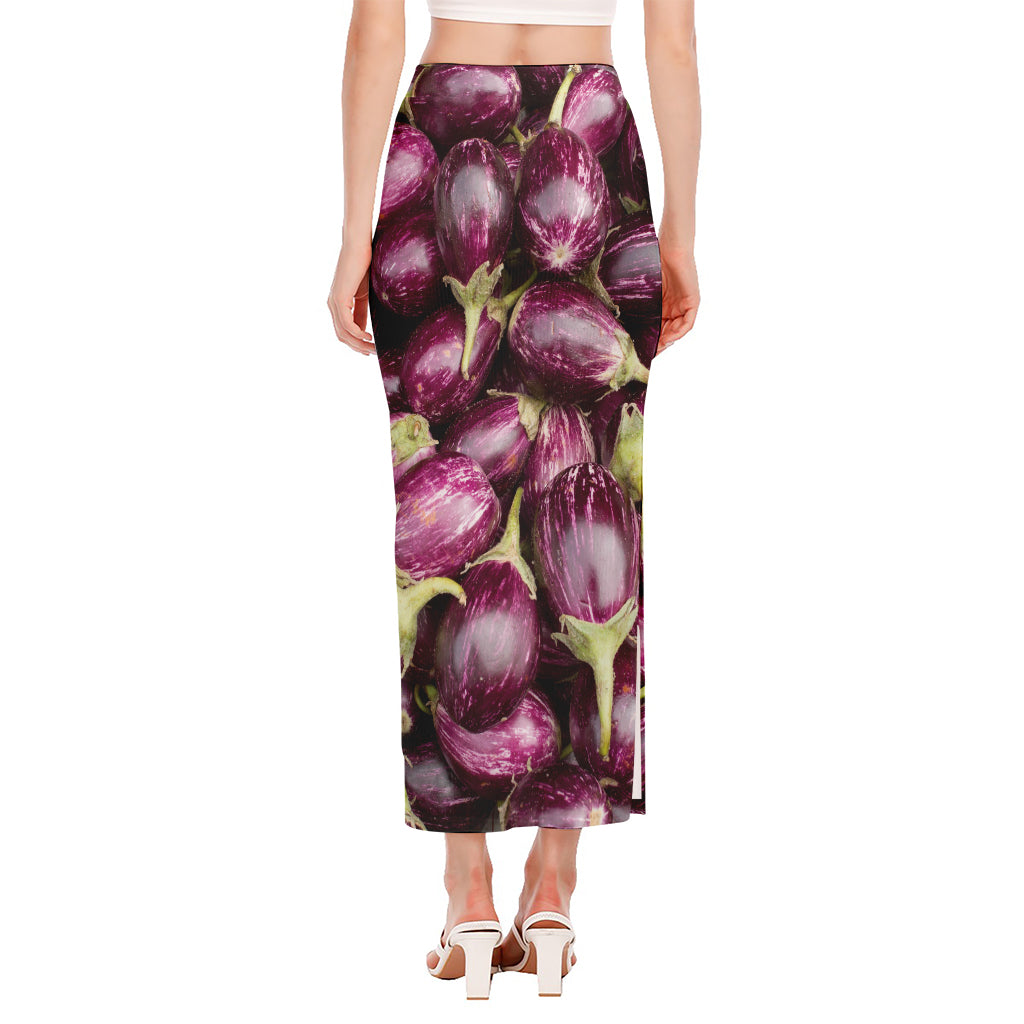 Eggplant Print Side Slit Maxi Skirt