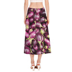 Eggplant Print Side Slit Midi Skirt