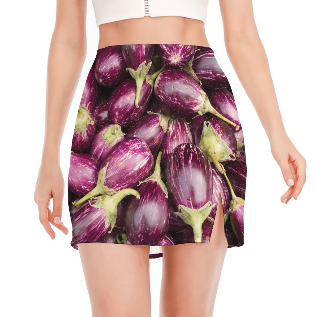 Eggplant Print Side Slit Mini Skirt