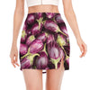 Eggplant Print Side Slit Mini Skirt