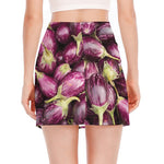 Eggplant Print Side Slit Mini Skirt