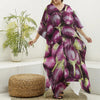 Eggplant Print Silk V-Neck Kaftan Dress