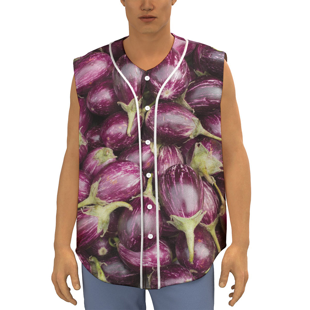 Eggplant Print Sleeveless Baseball Jersey
