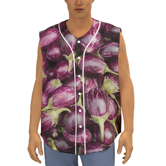 Eggplant Print Sleeveless Baseball Jersey