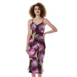 Eggplant Print Slim Fit Midi Cami Dress