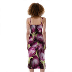 Eggplant Print Slim Fit Midi Cami Dress