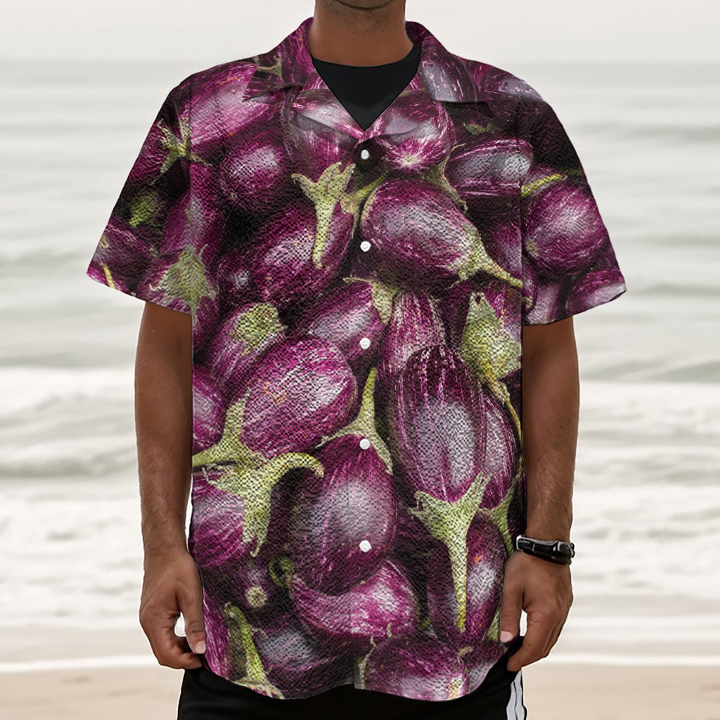 Eggplant Print Textured Short Sleeve Shirt