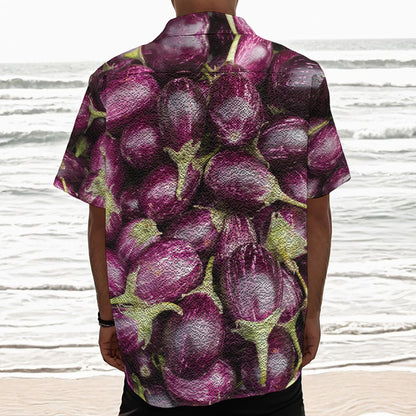 Eggplant Print Textured Short Sleeve Shirt