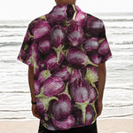 Eggplant Print Textured Short Sleeve Shirt