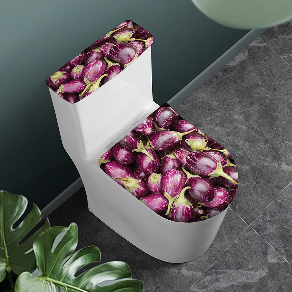 Eggplant Print Toilet Lid And Tank Cover Set