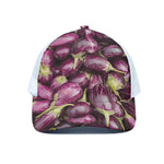 Eggplant Print White Mesh Trucker Cap