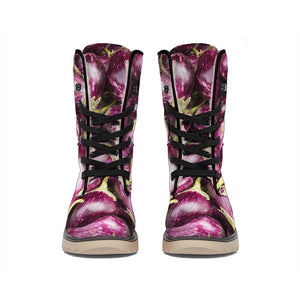 Eggplant Print Winter Boots