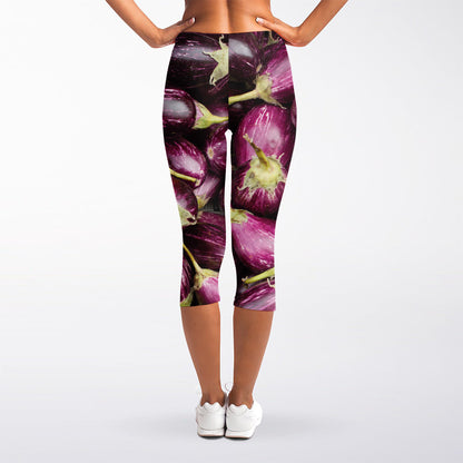 Eggplant Print Women's Capri Leggings