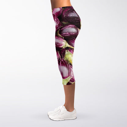 Eggplant Print Women's Capri Leggings