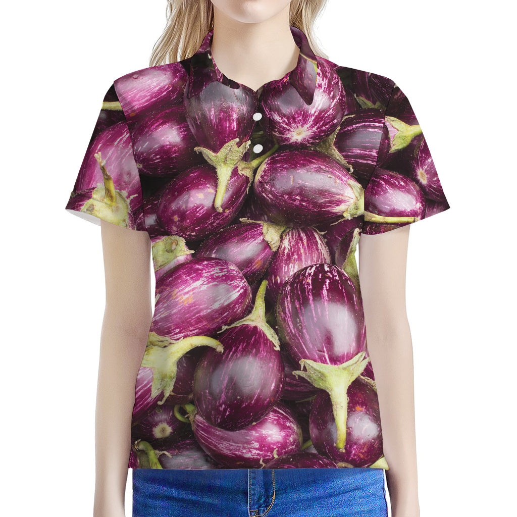 Eggplant Print Women's Polo Shirt