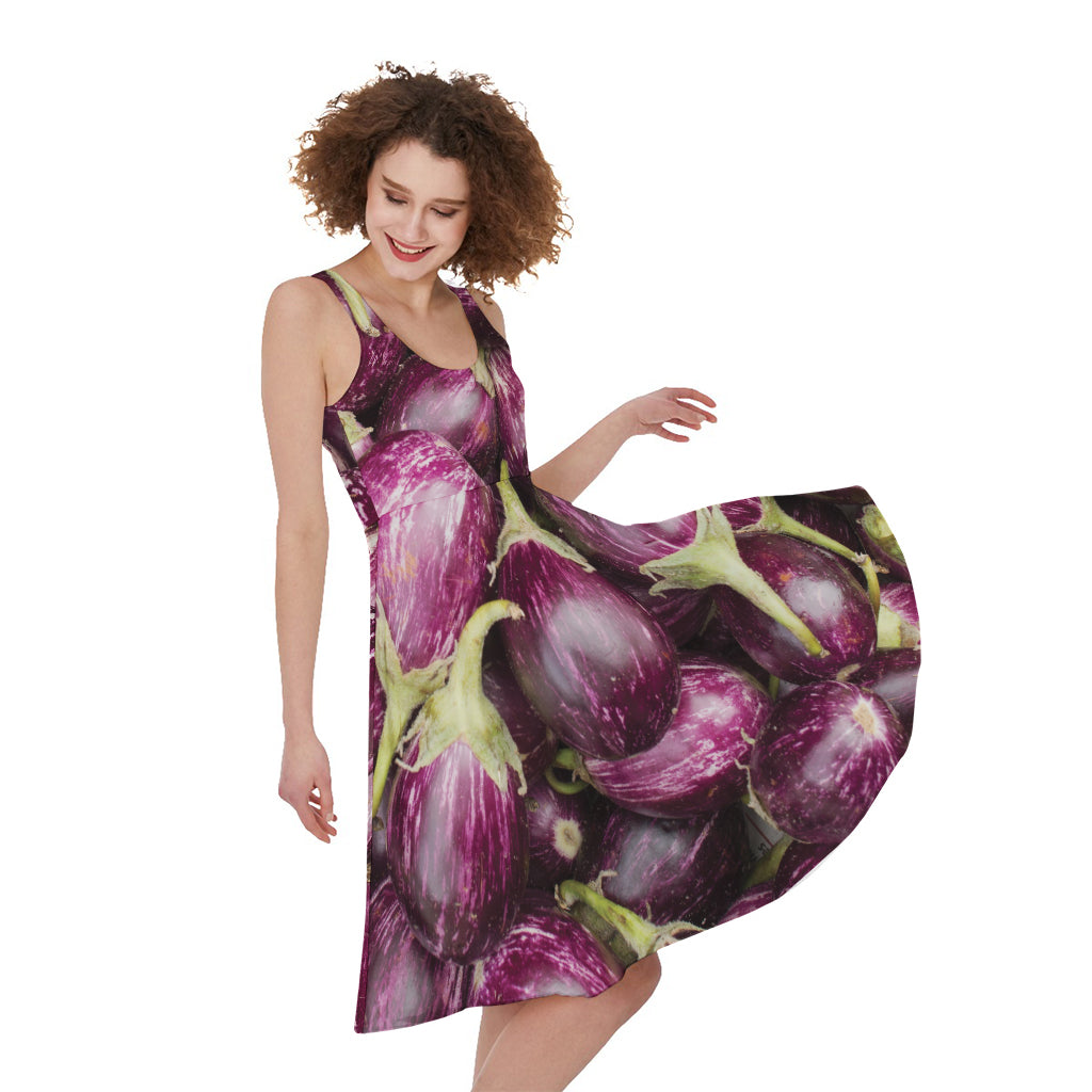 Eggplant Print Women's Sleeveless Dress