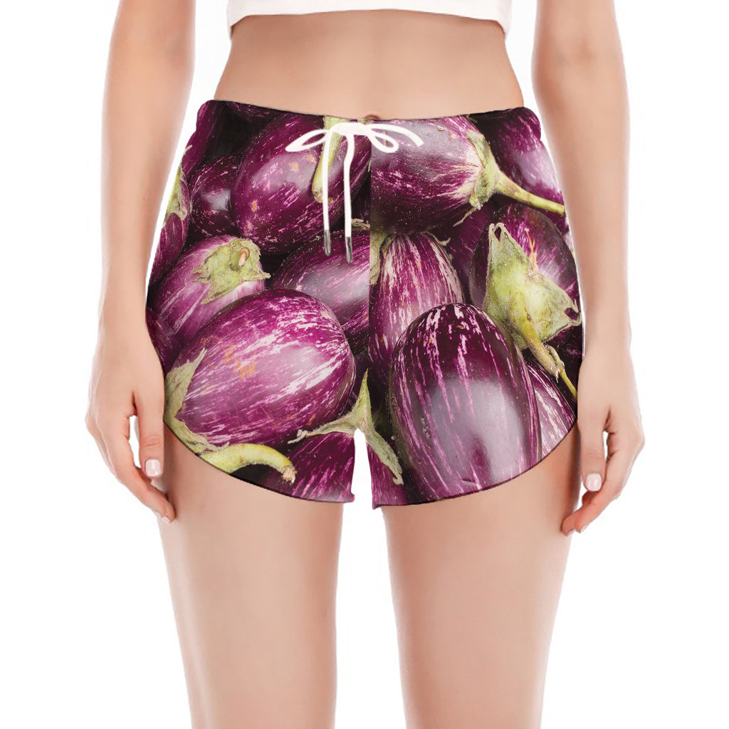 Eggplant Print Women's Split Running Shorts