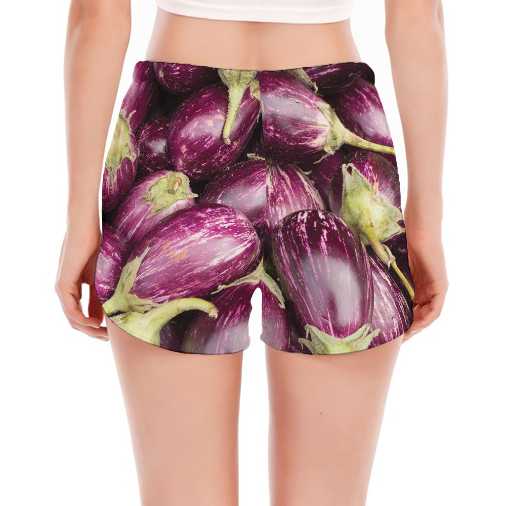 Eggplant Print Women's Split Running Shorts