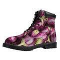 Eggplant Print Padded Collar Lace Up Boots
