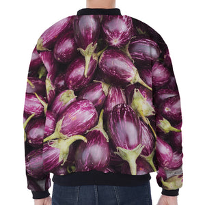 Eggplant Print Zip Sleeve Bomber Jacket