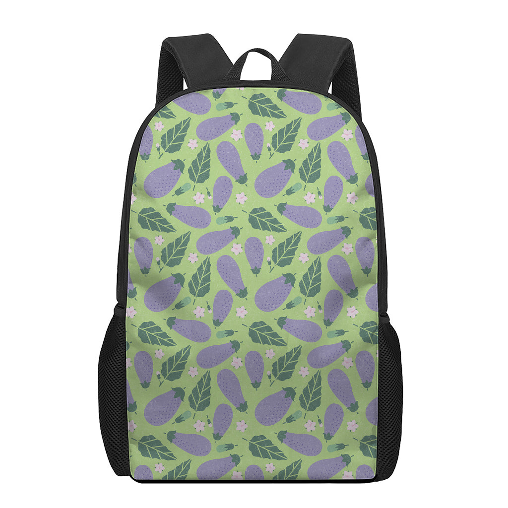 Eggplant With Leaves And Flowers Print 17 Inch Backpack