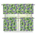 Eggplant With Leaves And Flowers Print 3 Piece Kitchen Curtains