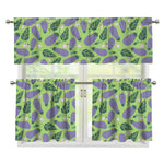 Eggplant With Leaves And Flowers Print 3 Piece Kitchen Curtains