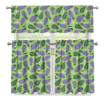 Eggplant With Leaves And Flowers Print 3 Piece Kitchen Curtains