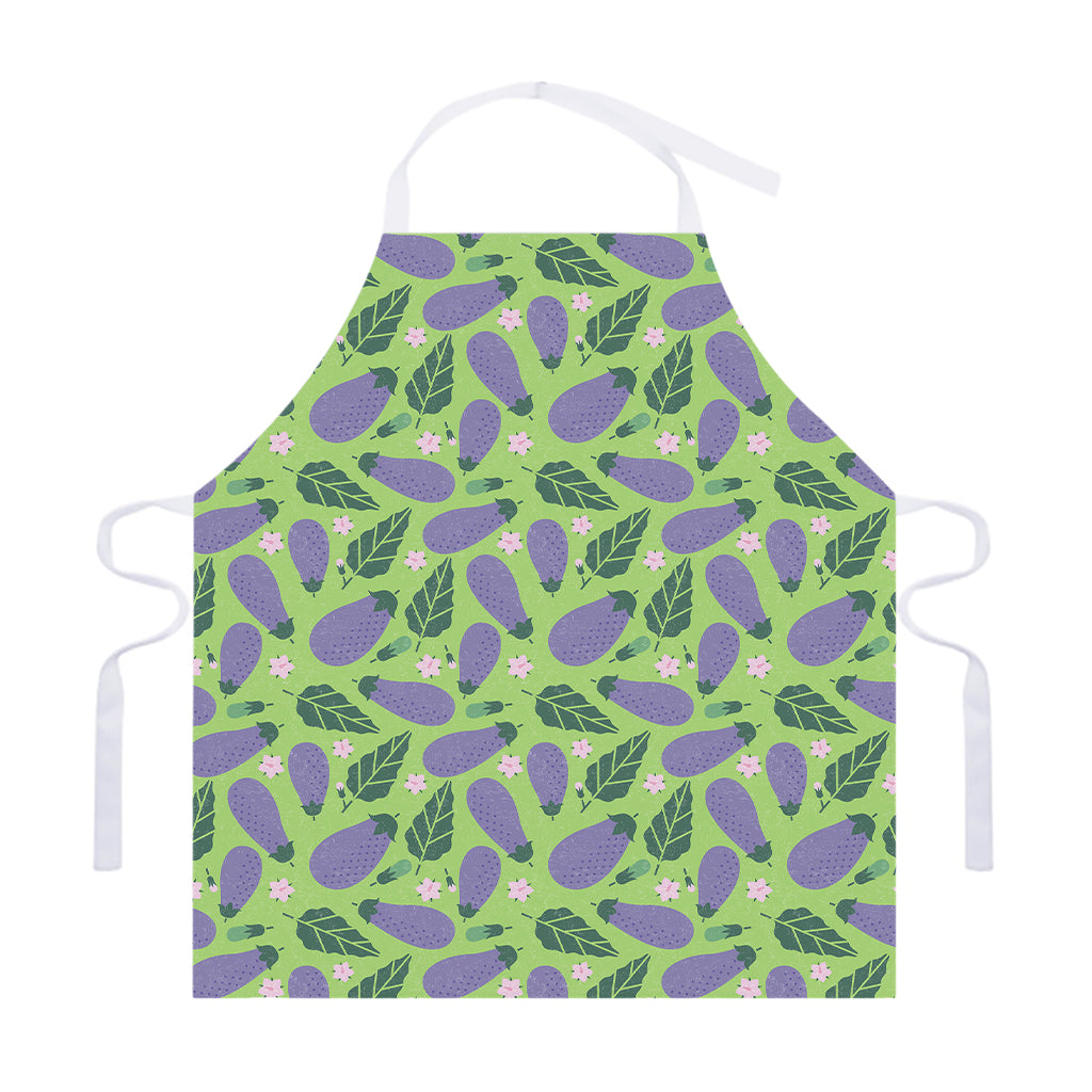 Eggplant With Leaves And Flowers Print Adjustable Apron