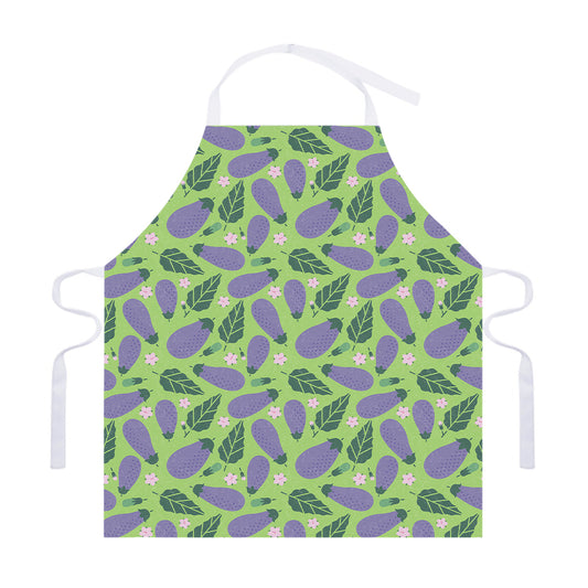 Eggplant With Leaves And Flowers Print Adjustable Apron