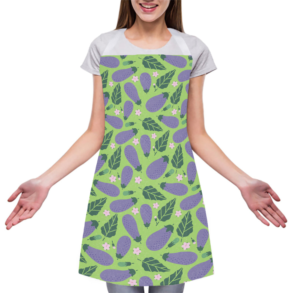 Eggplant With Leaves And Flowers Print Adjustable Apron