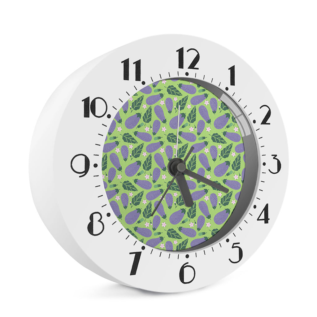 Eggplant With Leaves And Flowers Print Alarm Clock