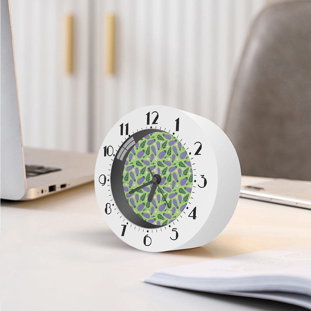 Eggplant With Leaves And Flowers Print Alarm Clock