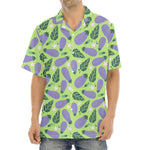 Eggplant With Leaves And Flowers Print Aloha Shirt