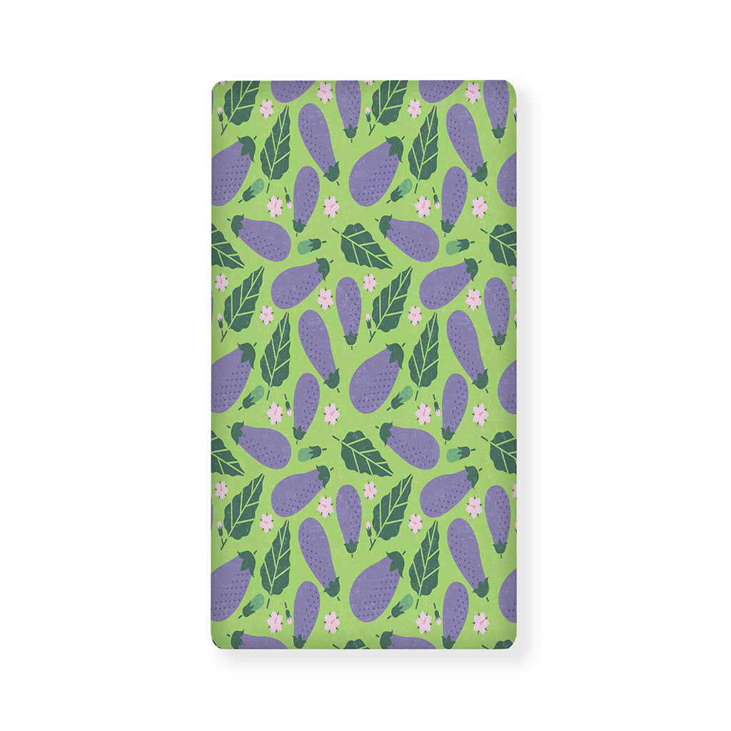 Eggplant With Leaves And Flowers Print Baby Crib Sheet