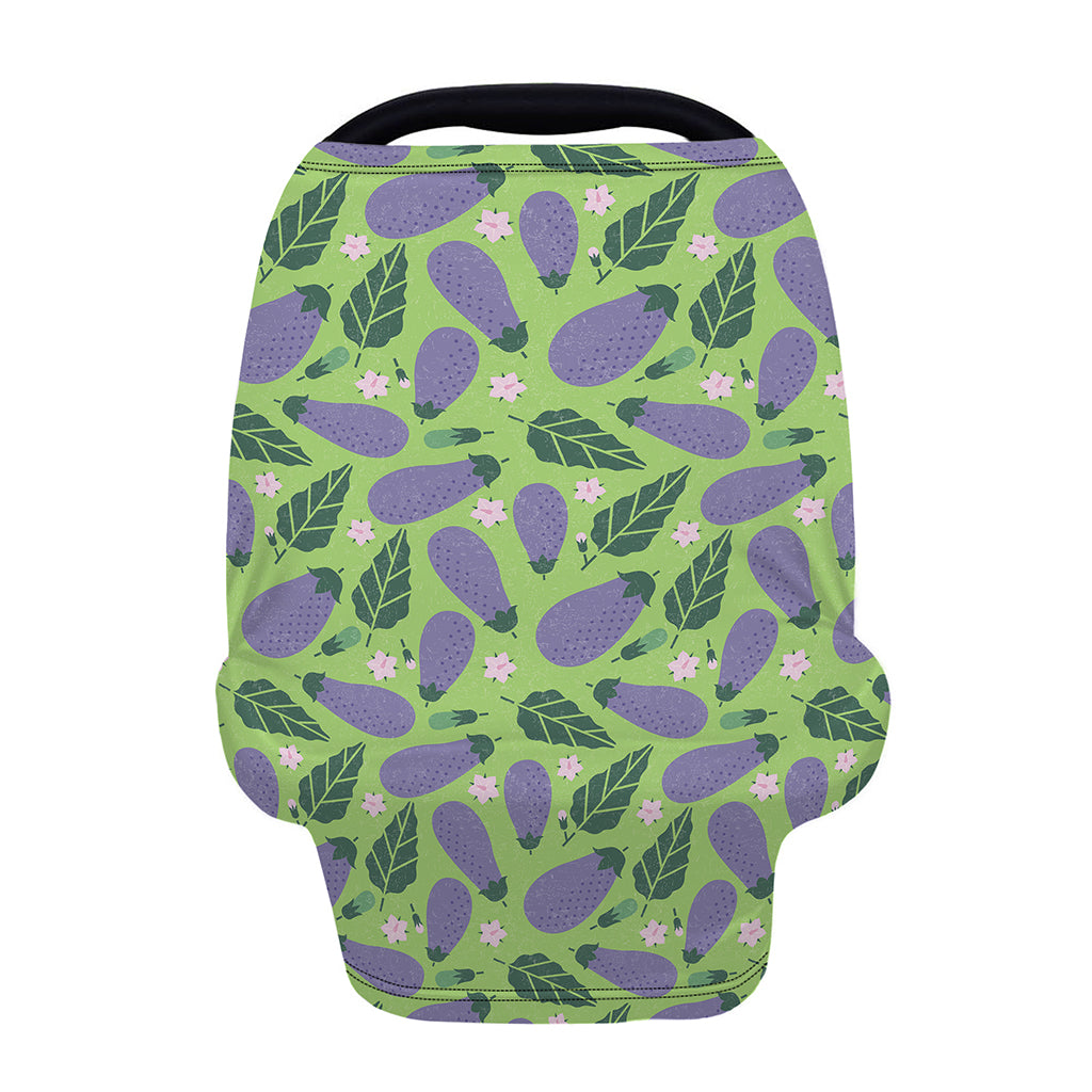 Eggplant With Leaves And Flowers Print Baby Seat Cover