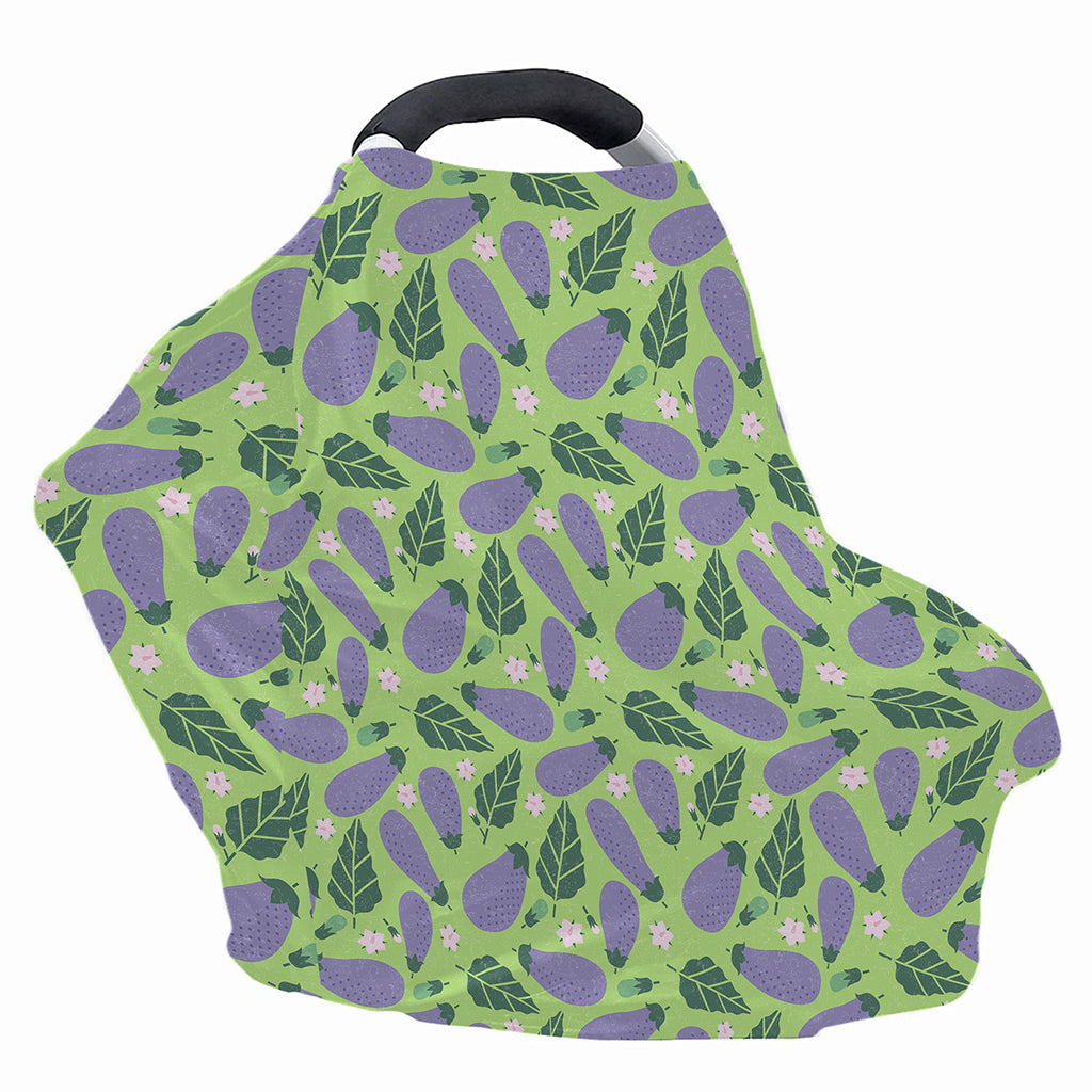 Eggplant With Leaves And Flowers Print Baby Seat Cover