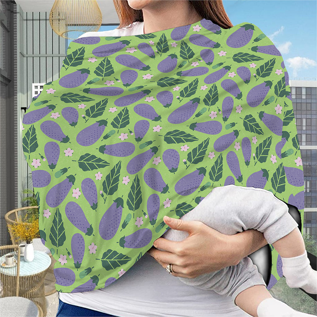 Eggplant With Leaves And Flowers Print Baby Seat Cover