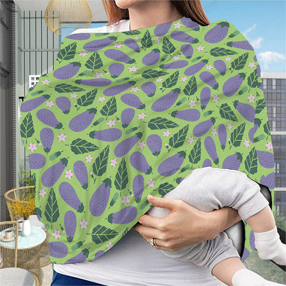 Eggplant With Leaves And Flowers Print Baby Seat Cover