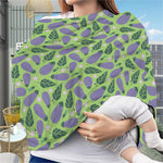 Eggplant With Leaves And Flowers Print Baby Seat Cover