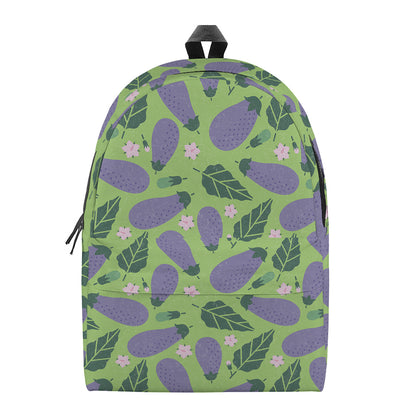 Eggplant With Leaves And Flowers Print Backpack