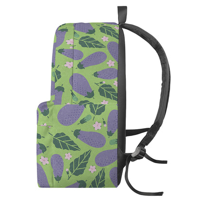 Eggplant With Leaves And Flowers Print Backpack