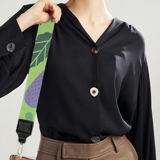 Eggplant With Leaves And Flowers Print Bag Strap