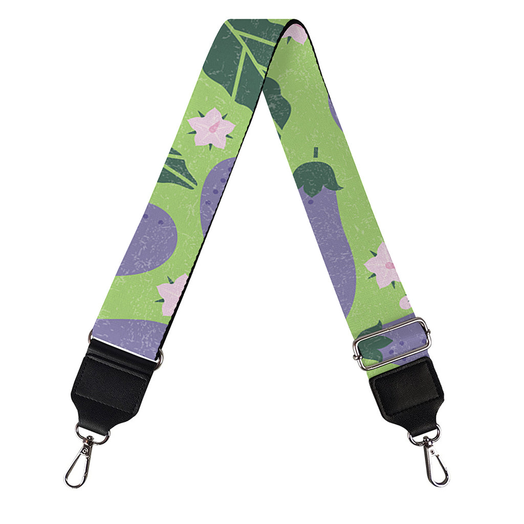 Eggplant With Leaves And Flowers Print Bag Strap