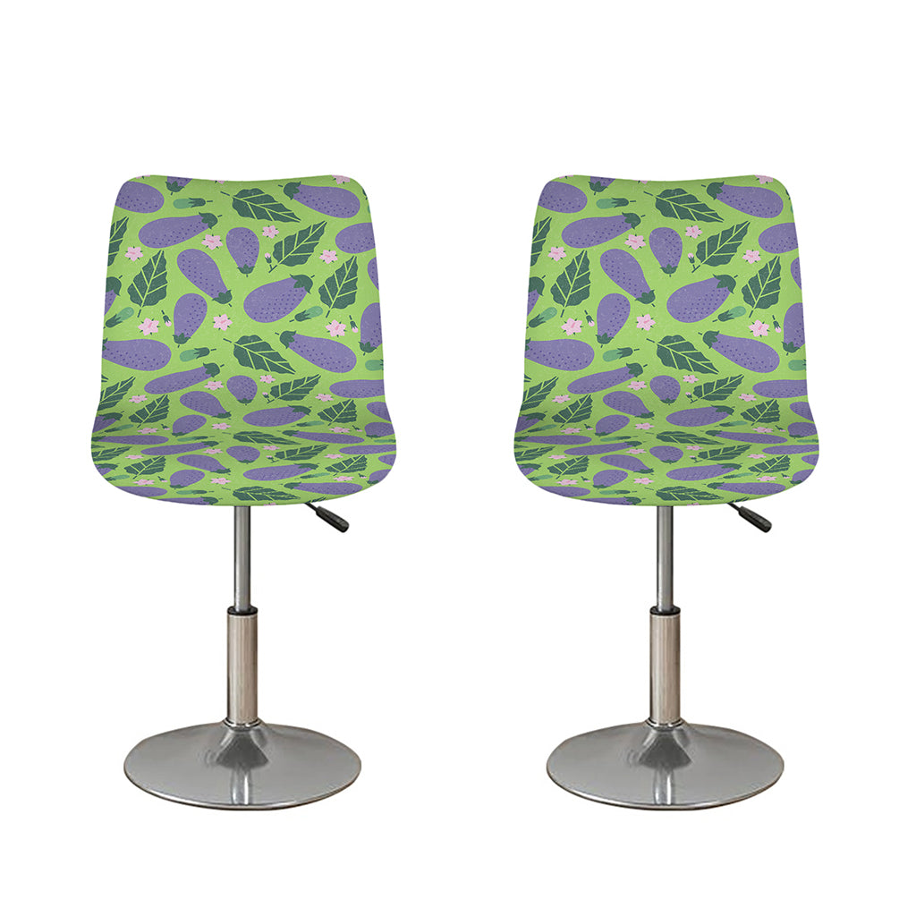 Eggplant With Leaves And Flowers Print Bar Stool Covers